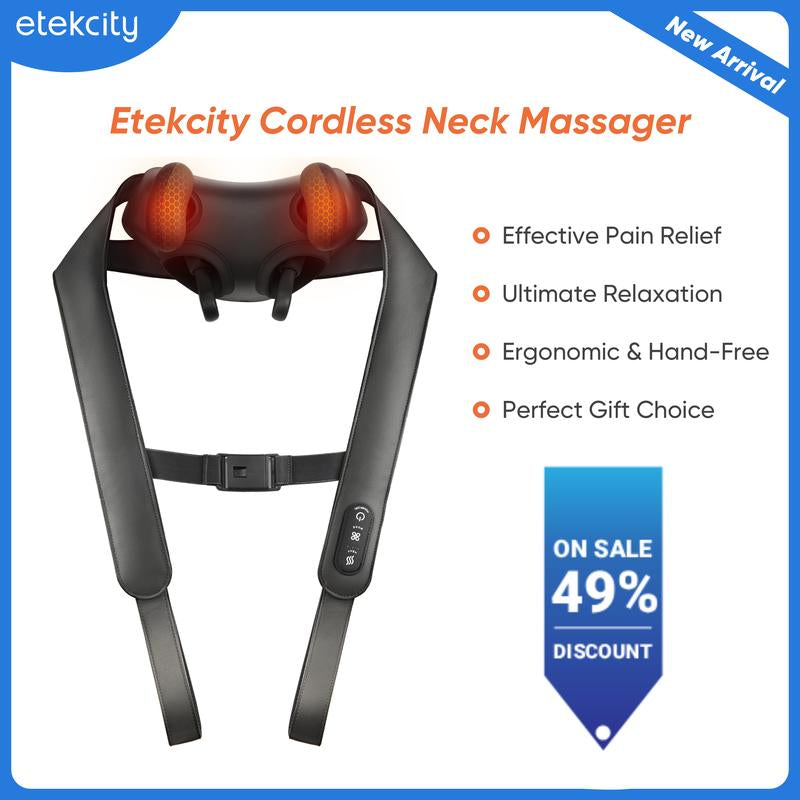 Etekcity Cadeo Cordless Shiatsu Neck and Shoulder Massager with Heat, Deep Tissue Kneading, Adjustable Modes, Portable Pain Relief & Relaxation Gift for Mom Dad Tiktokshopholidayhaul Deal Christmas Gift